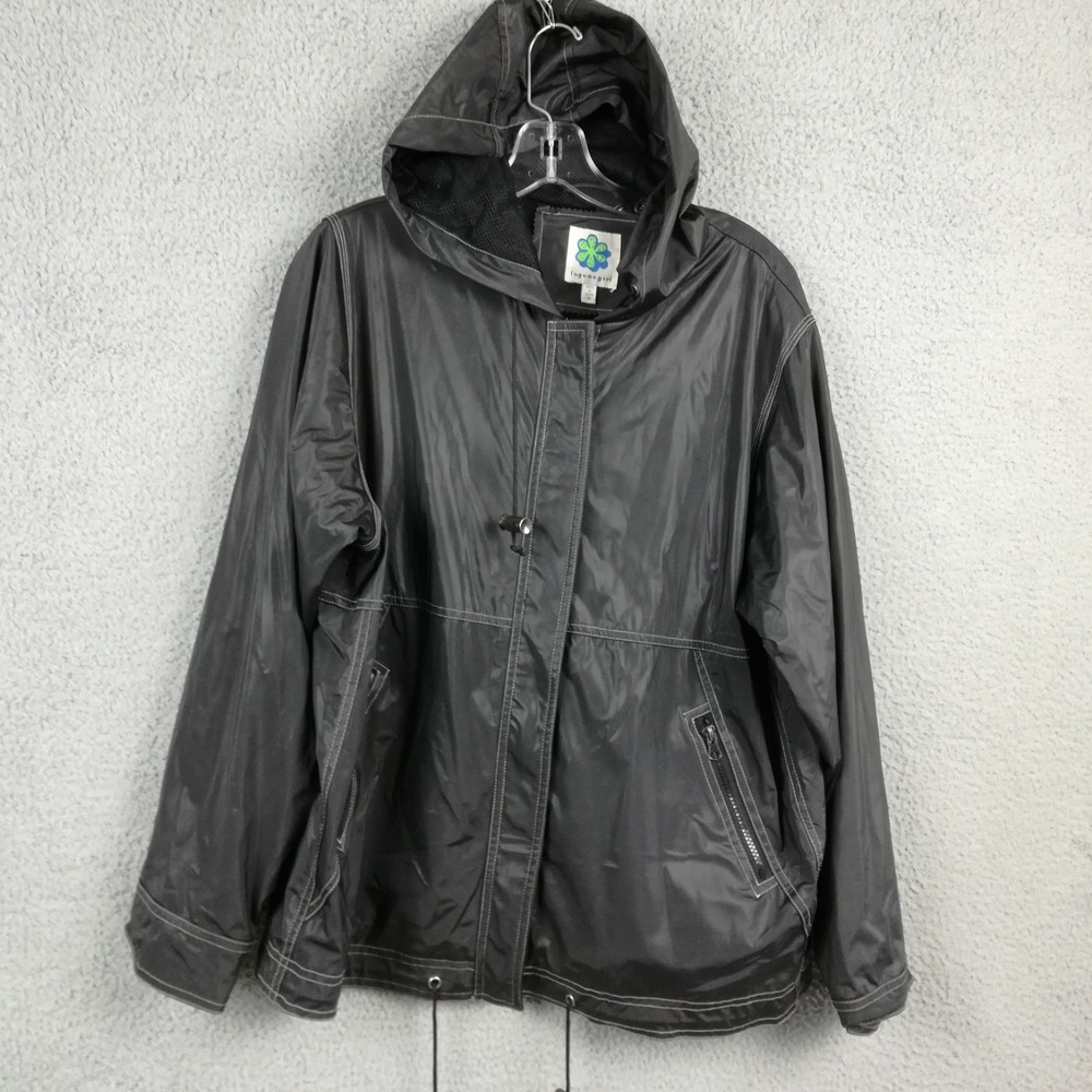 Laguna Girl Womens Raincoat Jacket Black Hooded Polyurethane Full Zip M